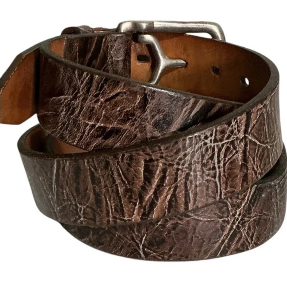Martin Dingman Brown Distressed Leather Belt Silver Buckle USA Preowned 38